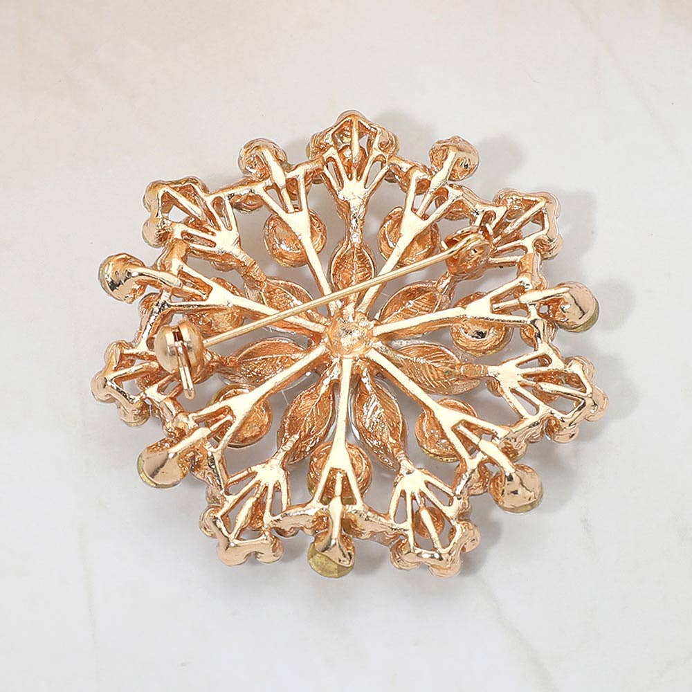 Red Floral Brooch Rhinestone Cluster Pin