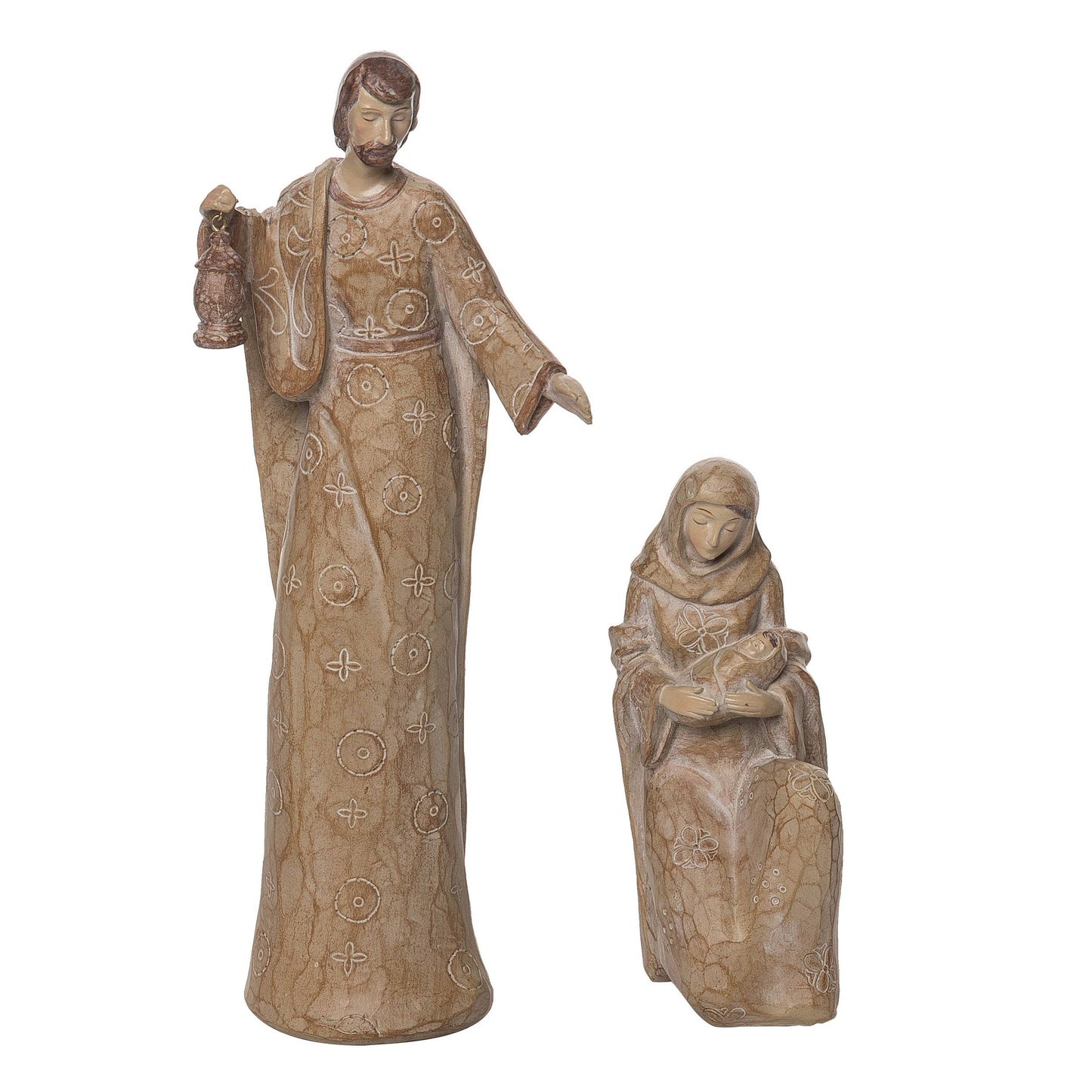 Nativity Family Set 2 Tan 12" Christmas decor Carved