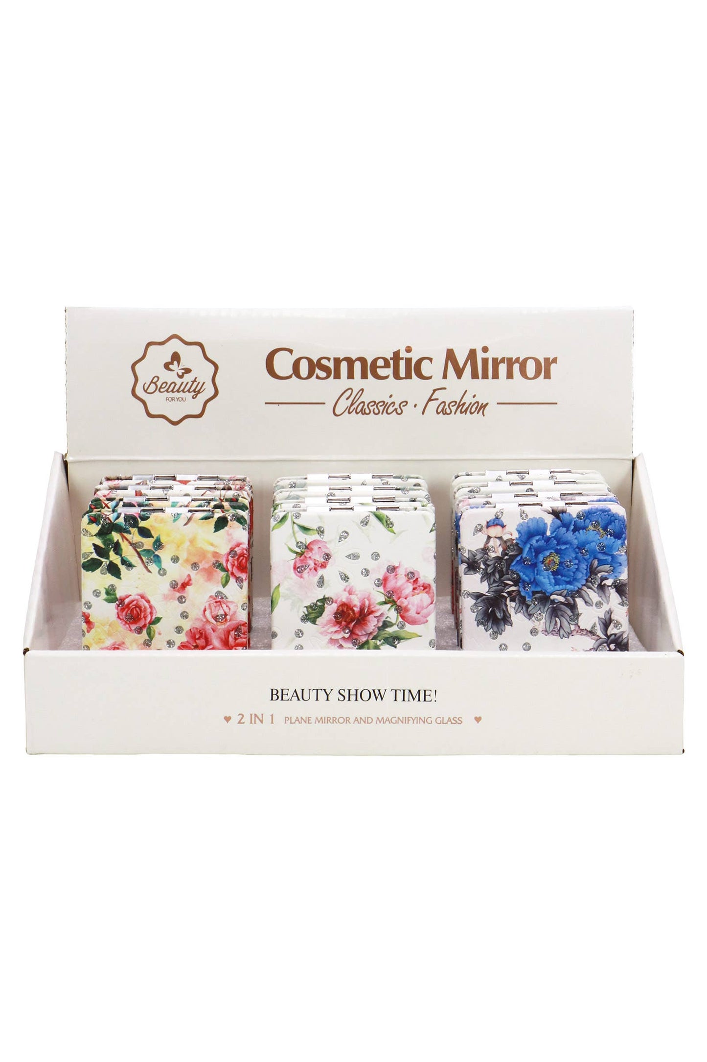 Cosmetic Mirror - Glittery Flower Garden