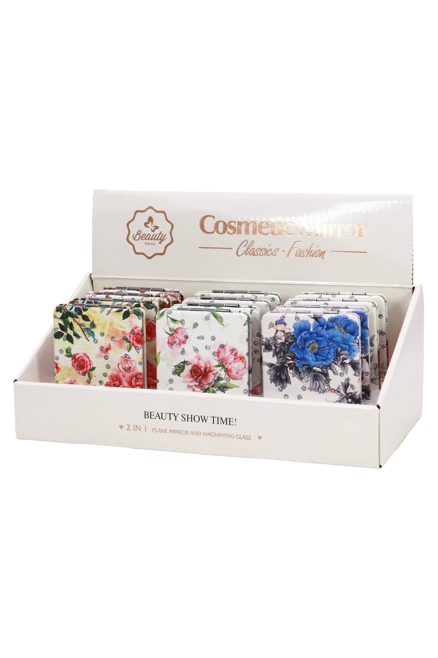Cosmetic Mirror - Glittery Flower Garden