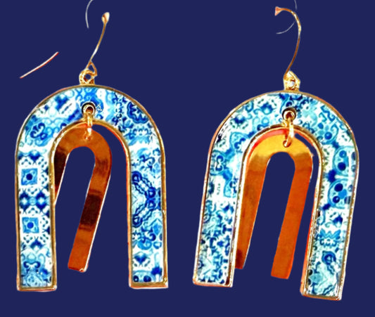 Blue Tile Bridge Drop Earrings
