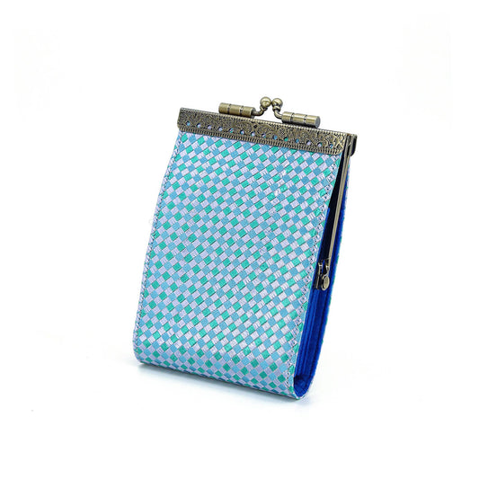 Small Checker Patten Brocade Card Holder w/ RFID Protection