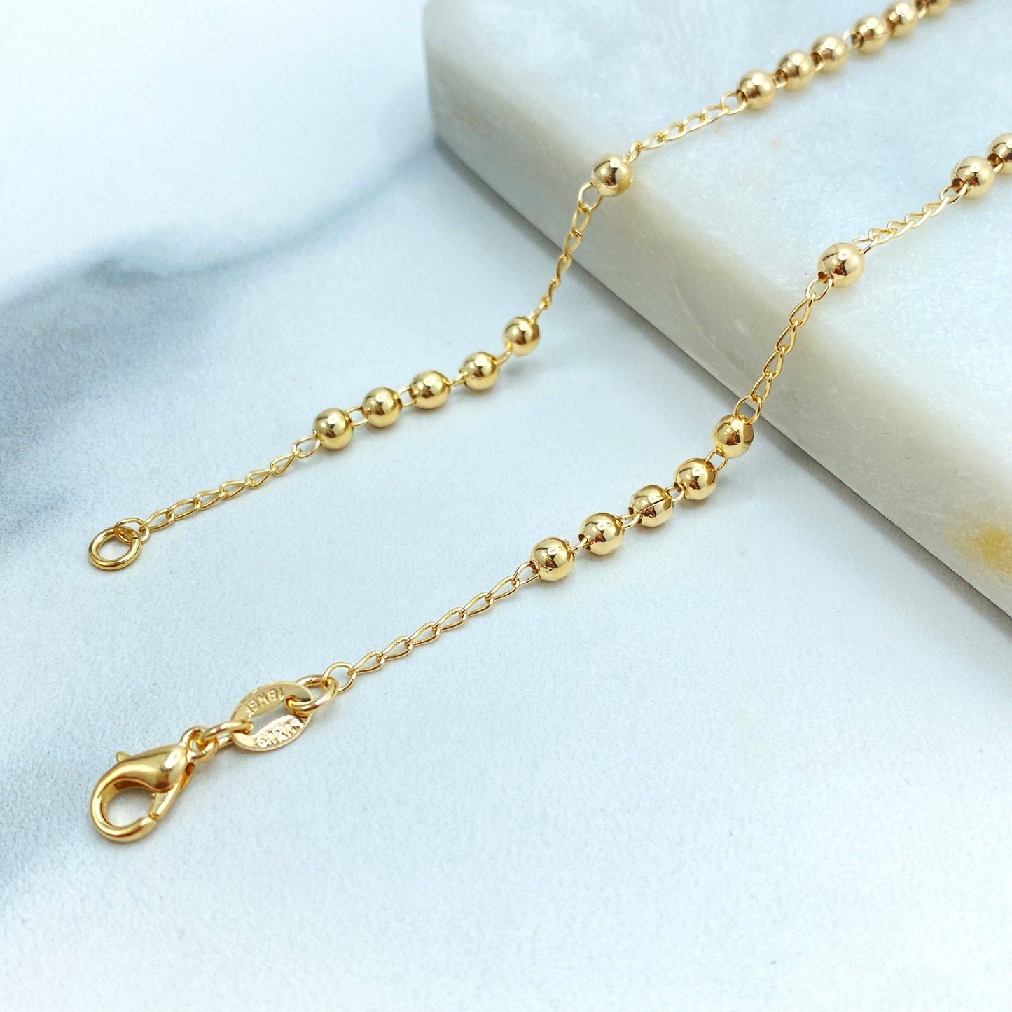 Rosary with La Milagrosa Charm, Gold Balls with Miraculous Virgin 18k Gold Filled Gold Beaded