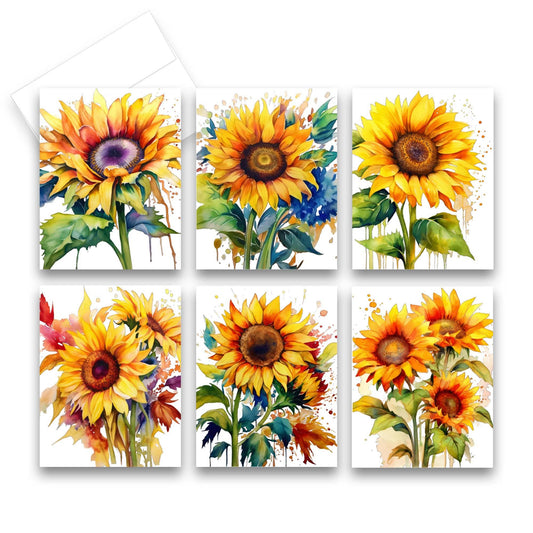 Greeting Cards- Assorted Sunflower Blank Notecards 6pk