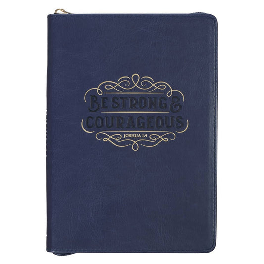 Journal Zip Navy Be Strong & Courageous Josh. 1:9