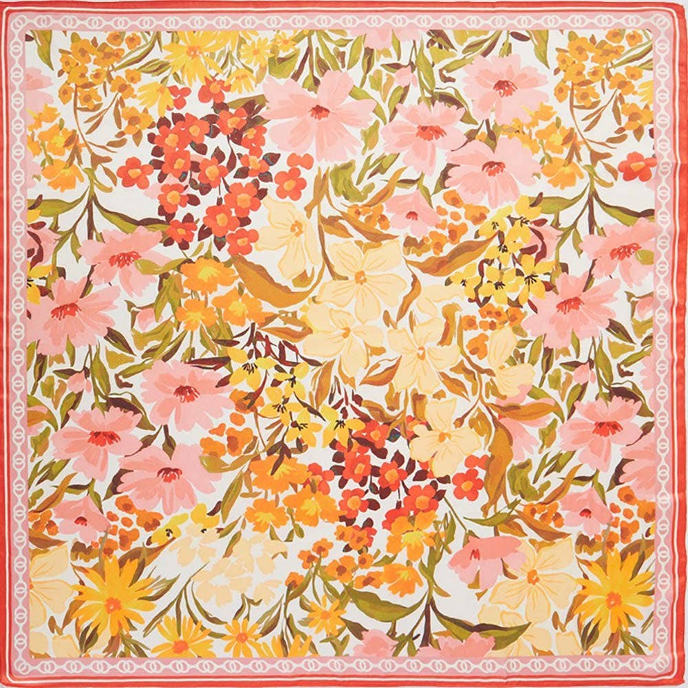 Vintage Floral Garden Print Square Bandana Scarf: Beige