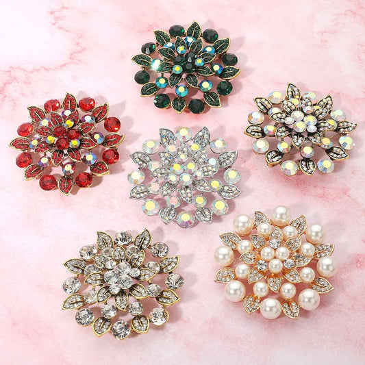 Emerald brooch Rhinestone Embellished Elegant Floral Pin