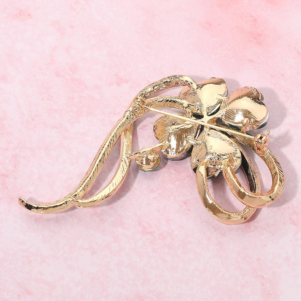 Clover ribbon Pin Brooch: Emerald,Gold