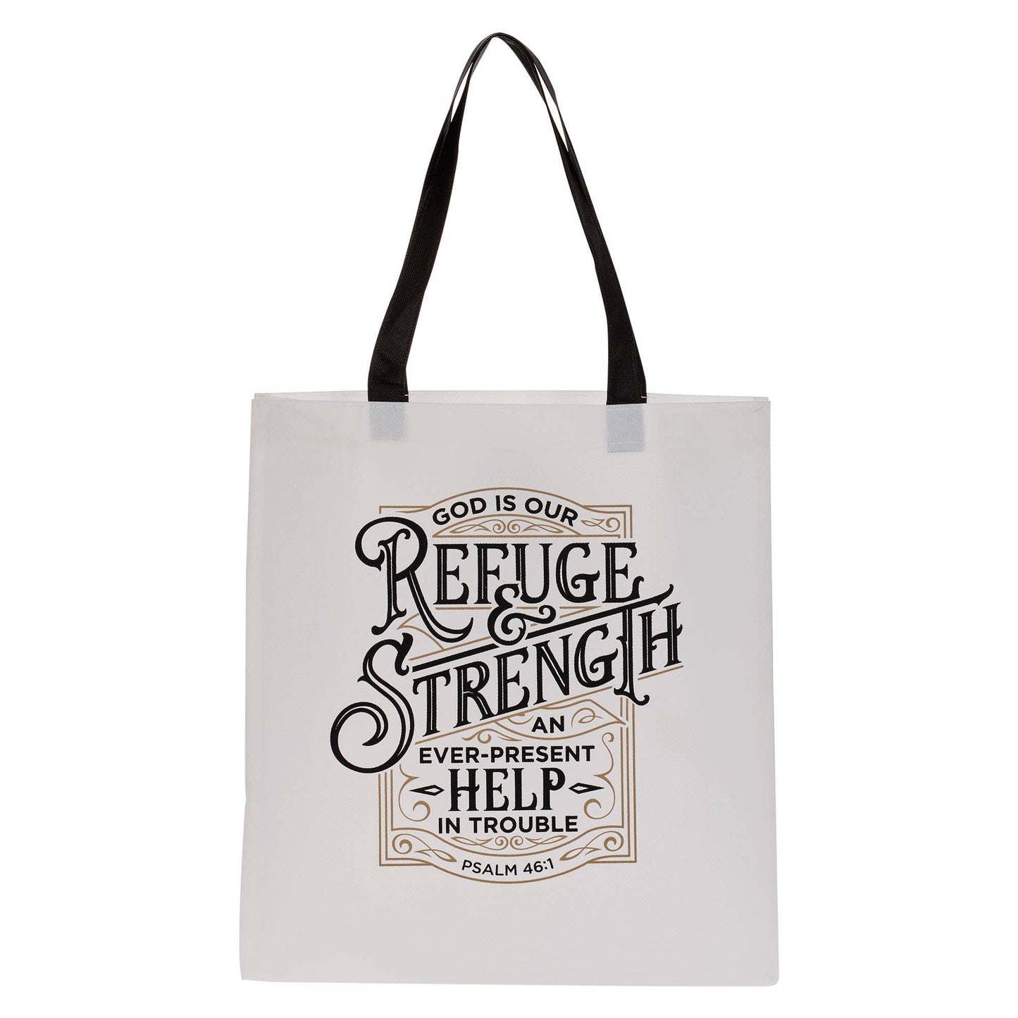 Tote White/Black Refuge & Strength Ps. 46:1