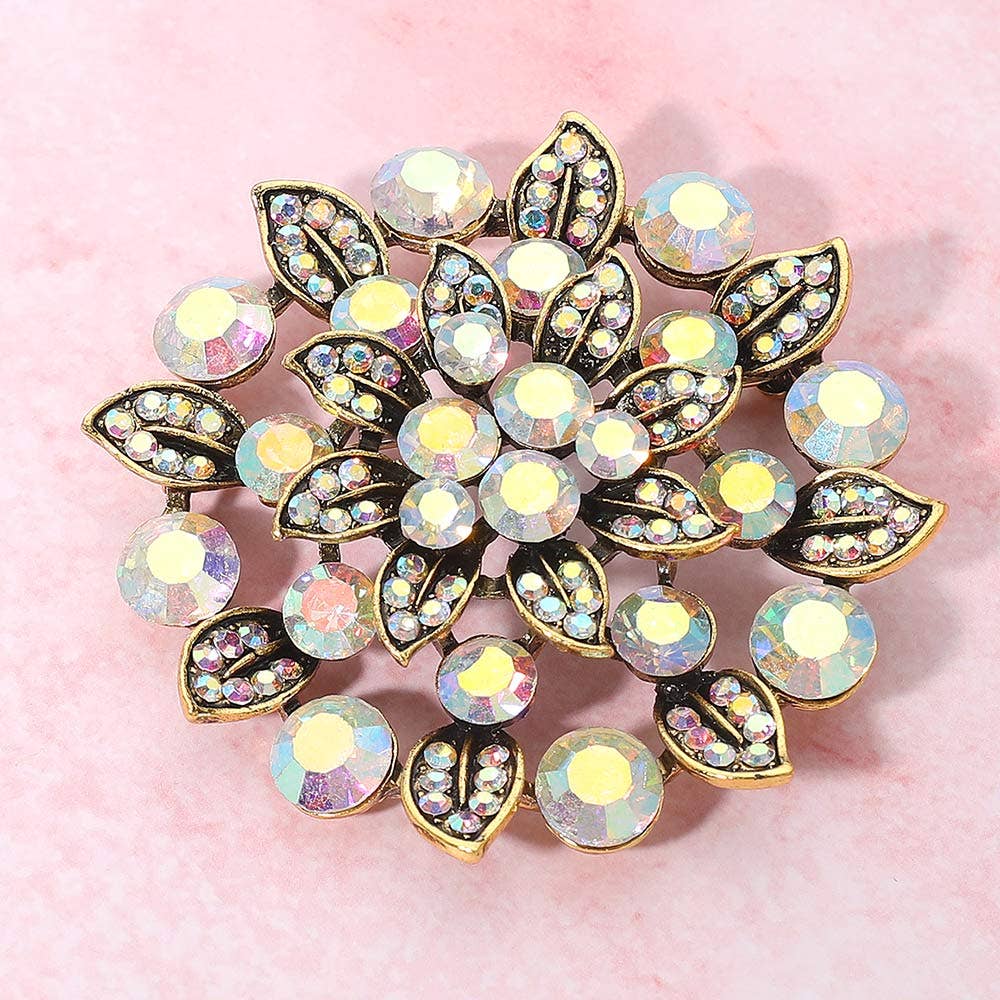 Emerald brooch Rhinestone Embellished Elegant Floral Pin