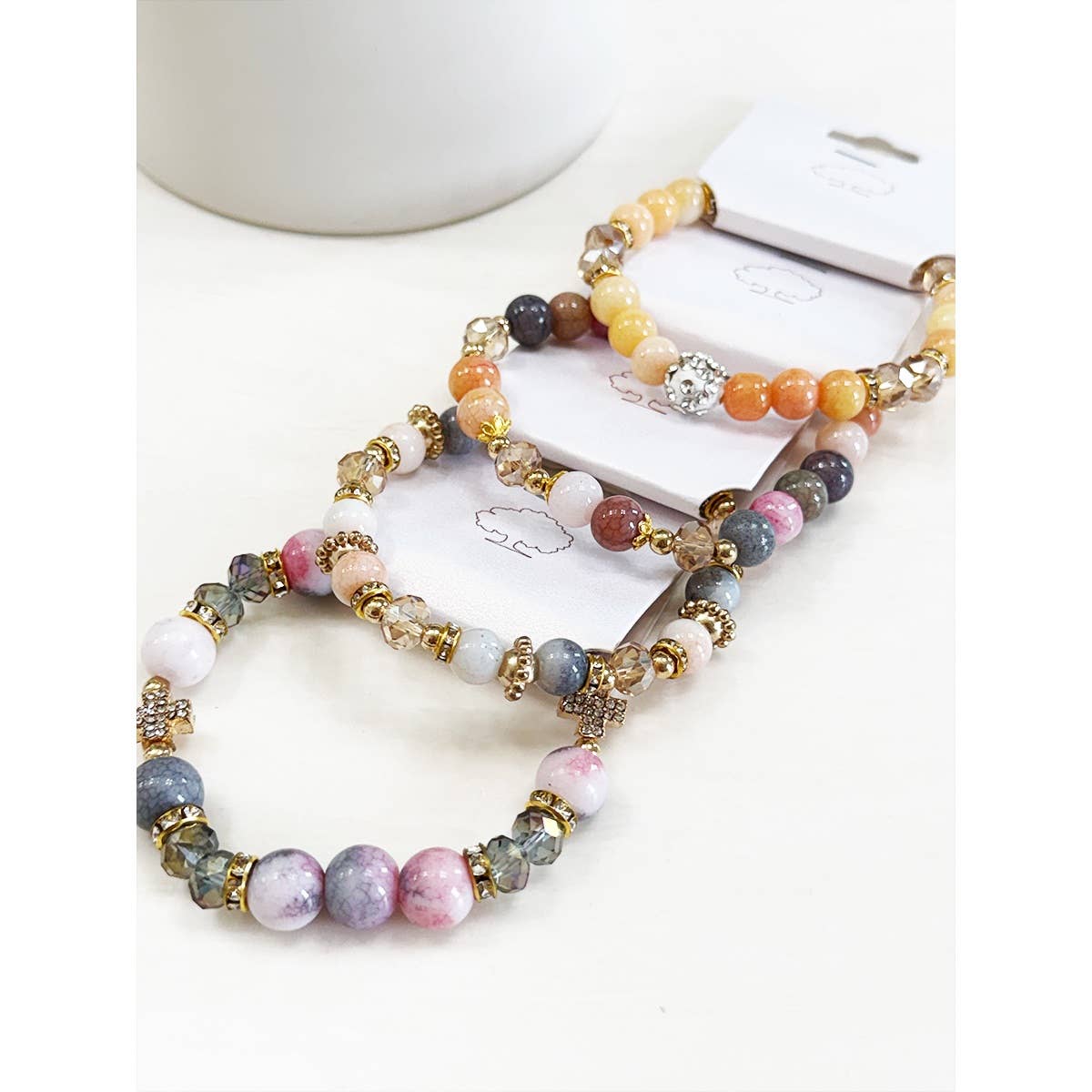 Soft Shades of Mix Bead Stretch Bracelets: Mixed Color