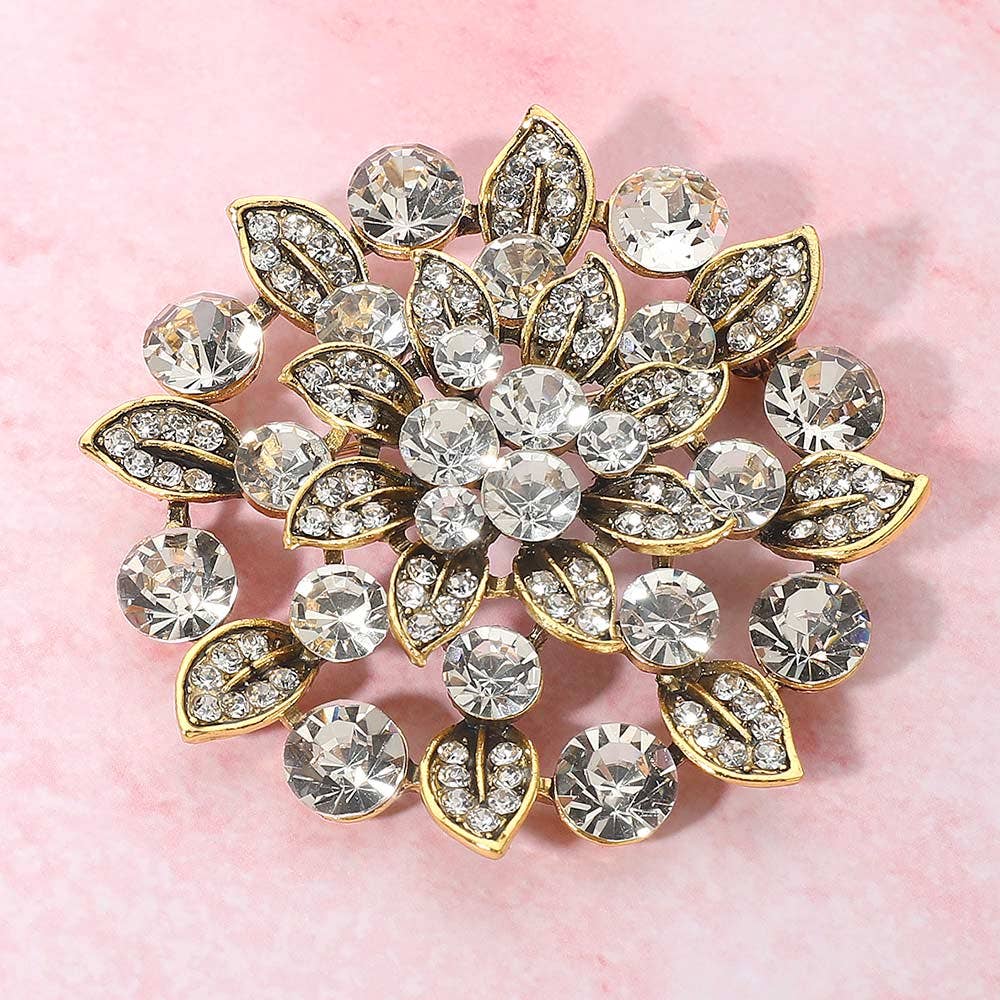 Emerald brooch Rhinestone Embellished Elegant Floral Pin