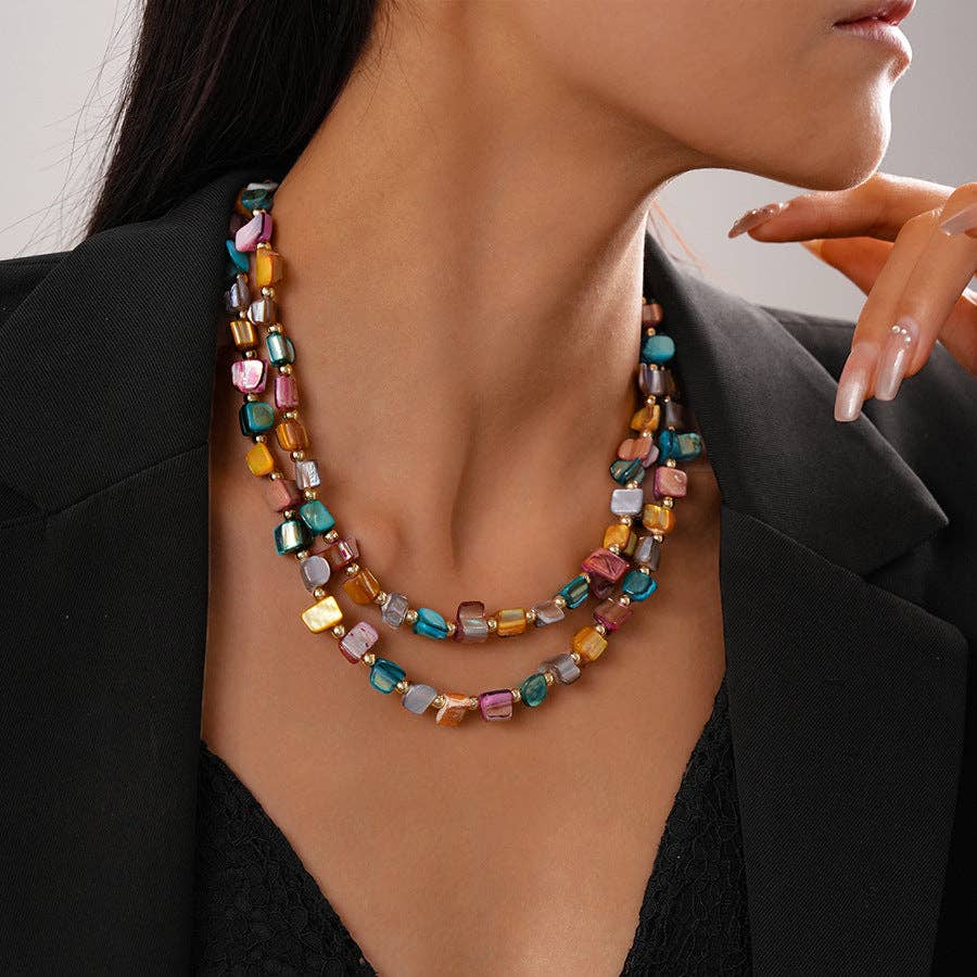 Multi-Color Shell Beaded Choker Necklace