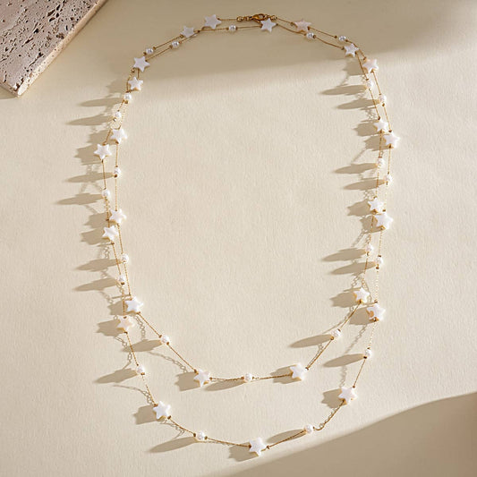 Layered Star Shell Pearl Stainless Steel Necklace