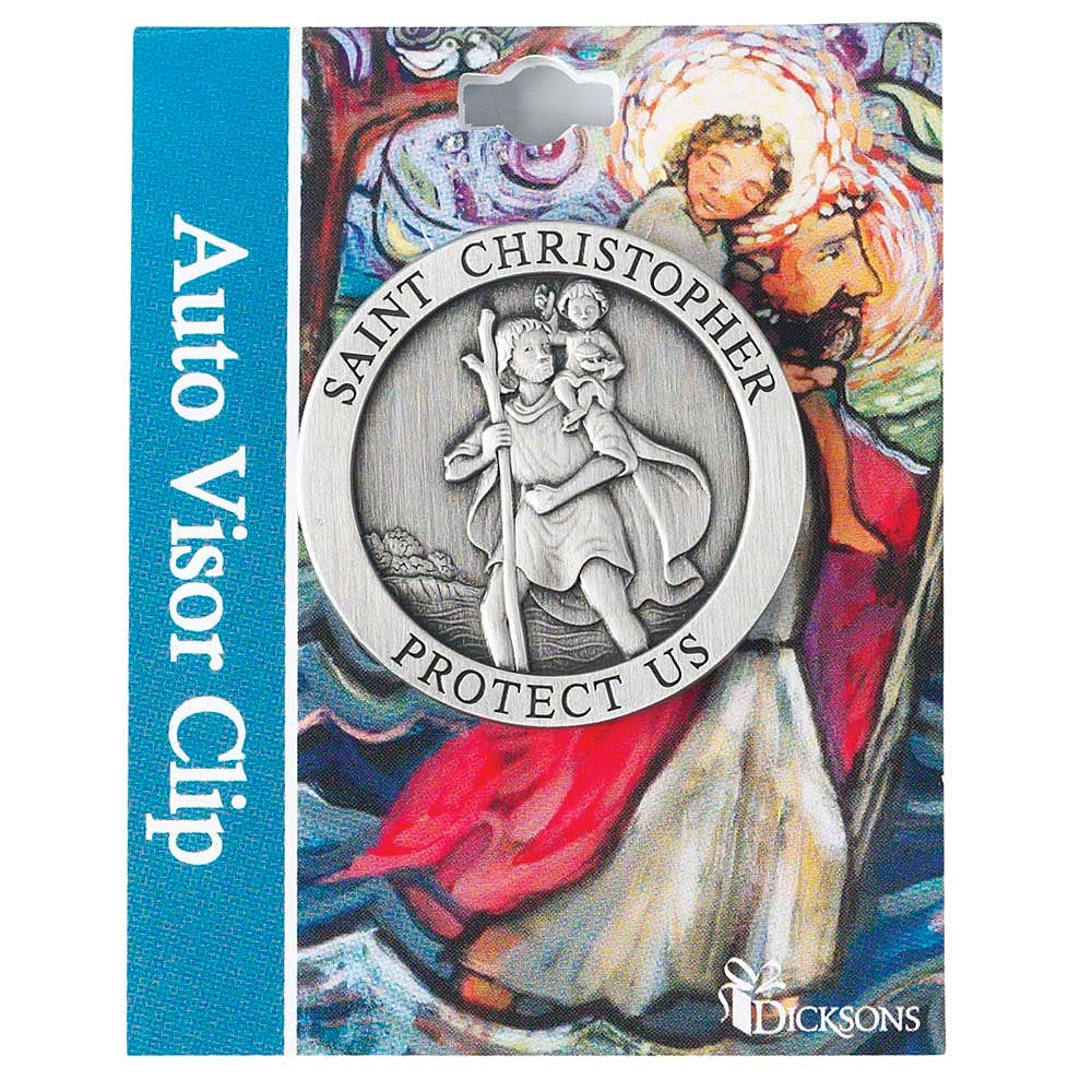 VISOR CLIP-ST. CHRISTOPHER METAL PEWTER
