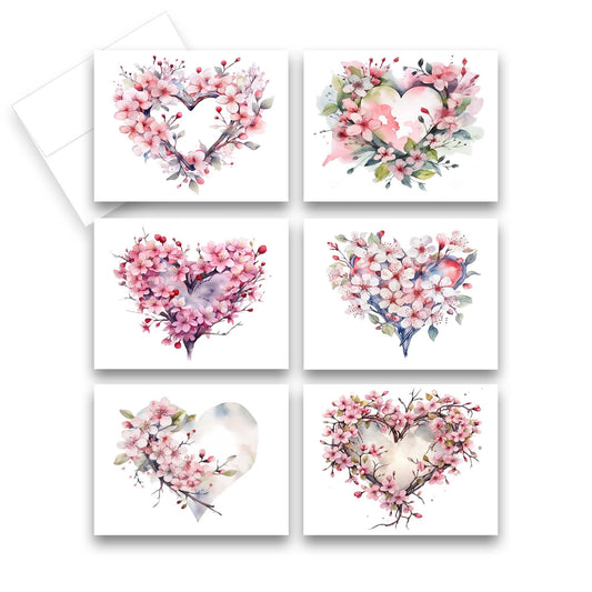 Greeting Cards- Assorted Floral Heart 6pk
