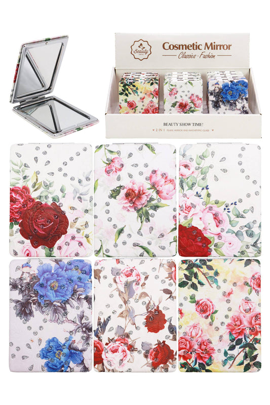 Cosmetic Mirror - Glittery Flower Garden
