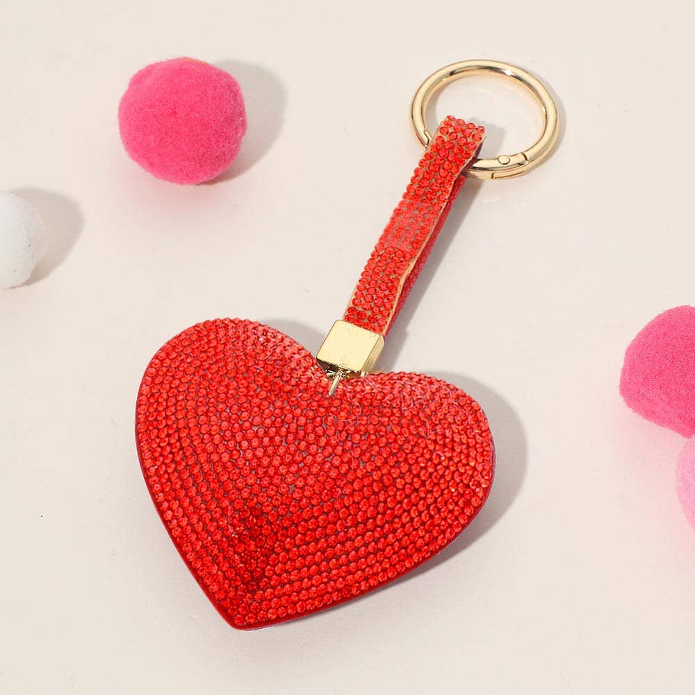 Bling Studded Heart keychain / Bag Charm: Red