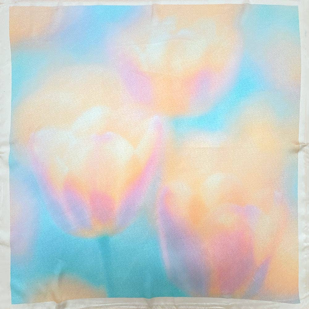 Aurora Printed Square Silky Satin Bandana Scarf: Beige