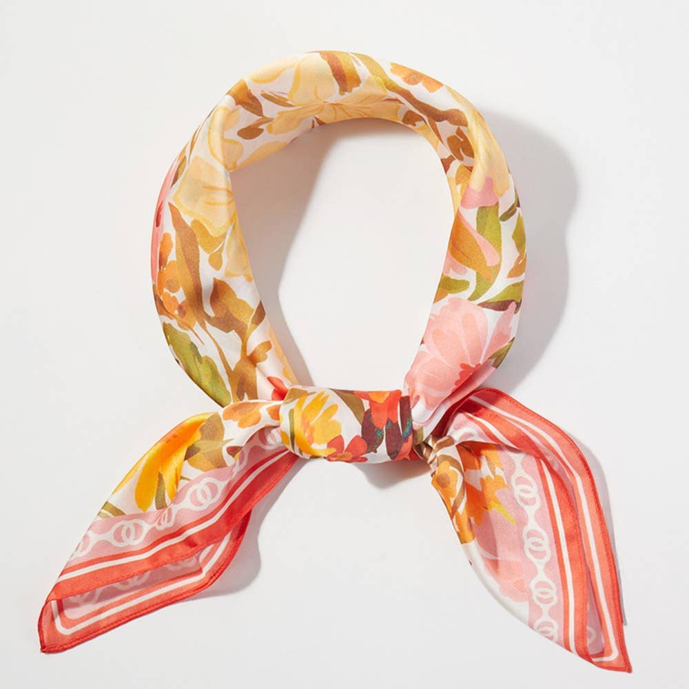Vintage Floral Garden Print Square Bandana Scarf: Beige