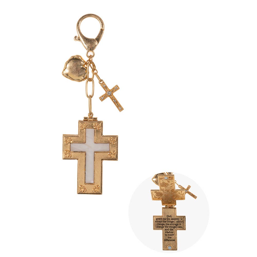 Charm Cross Religious Engraved Heart Charm Keychain