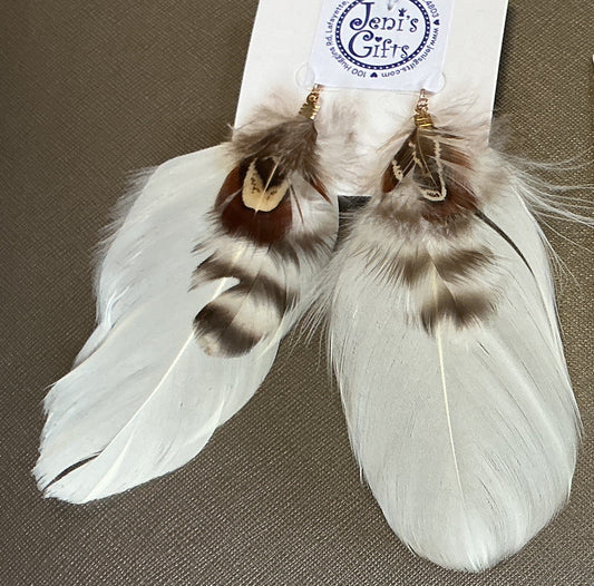 White & Brown Feather Dangles