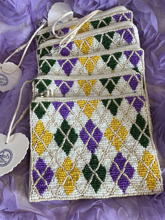 Beaded Argyle Zipper Bag
